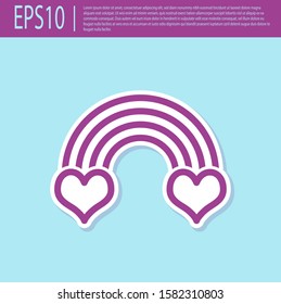 Retro purple Rainbow with heart icon isolated on turquoise background.  Vector Illustration - Shutterstock ID 1582310803