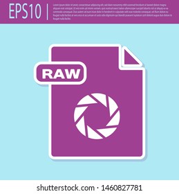 Retro purple RAW file document. Download raw button icon isolated on turquoise background. RAW file symbol.  Vector Illustration