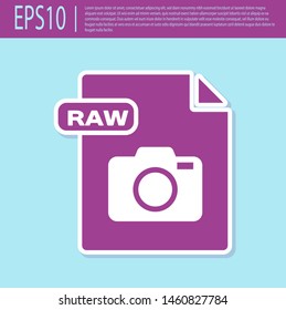 Retro purple RAW file document. Download raw button icon isolated on turquoise background. RAW file symbol.  Vector Illustration