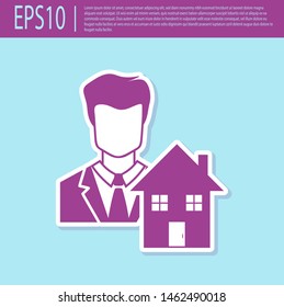 Retro purple Realtor icon isolated on turquoise background. Buying house.  Vector Illustration