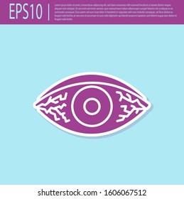 Retro purple Reddish eye due to viral, bacterial or allergic conjunctivitis icon isolated on turquoise background.  Vector Illustration