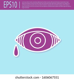Retro purple Reddish eye due to viral, bacterial or allergic conjunctivitis icon isolated on turquoise background.  Vector Illustration