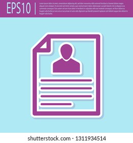 Retro purple Resume icon isolated on turquoise background. CV application. Searching professional staff. Analyzing personnel resume. Flat design. Vector Illustration