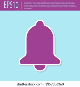 Retro purple Ringing bell icon isolated on turquoise background. Alarm symbol, service bell, handbell sign, notification symbol. Flat design. Vector Illustration