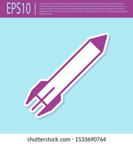Retro purple Rocket icon isolated on turquoise background.  Vector Illustration