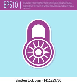 Retro purple Safe combination lock wheel icon isolated on turquoise background. Combination padlock. Security, safety, protection, password, privacy concept. Vector Illustration