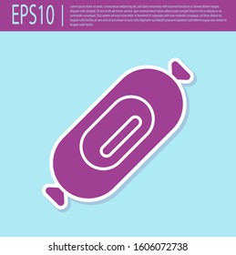 Retro purple Salami sausage icon isolated on turquoise background. Meat delicatessen product.  Vector Illustration