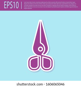 Retro purple Scissors icon isolated on turquoise background. Cutting tool sign.  Vector Illustration