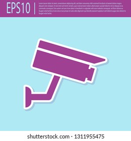Retro purple Security camera icon isolated on turquoise background. Flat design. Vector Illustration