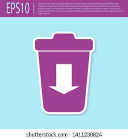Retro purple Send to the trash icon isolated on turquoise background. Vector Illustration