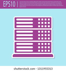 Retro purple Server, Data, Web Hosting icon isolated on turquoise background. Flat design. Vector Illustration