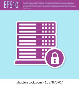 Retro purple Server security with closed padlock icon isolated on turquoise background. Security, safety, protection concept. Vector Illustration