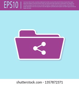 Retro purple Share folder icon isolated on turquoise background. Folder sharing. Folder transfer sign. Flat design. Vector Illustration