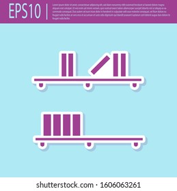 Retro purple Shelf with books icon isolated on turquoise background. Shelves sign.  Vector Illustration