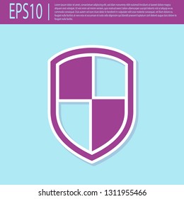 Retro purple Shield icon isolated on turquoise background. Guard sign. Flat design. Vector Illustration