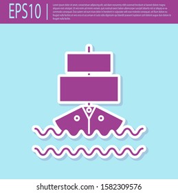 Retro purple Ship icon isolated on turquoise background.  Vector Illustration