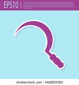 Retro purple Sickle icon isolated on turquoise background. Reaping hook sign.  Vector Illustration