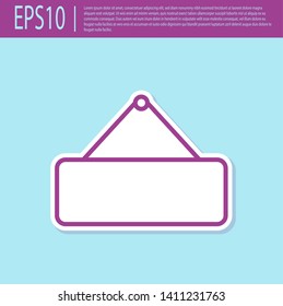 Retro purple Signboard hanging icon isolated on turquoise background. Suitable for advertisements bar, cafe, pub, restaurant. Vector Illustration