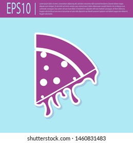 Retro purple Slice of pizza icon isolated on turquoise background. Vector Illustration