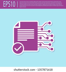 Retro purple Smart contract icon isolated on turquoise background. Blockchain technology, cryptocurrency mining, bitcoin, altcoins, digital money market. Flat design. Vector Illustration