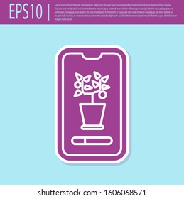 Retro purple Smart control farming system mobile application icon isolated on turquoise background.  Vector Illustration
