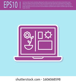 Retro purple Smart farming technology - farm automation system icon isolated on turquoise background.  Vector Illustration