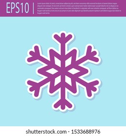 Retro purple Snowflake icon isolated on turquoise background.  Vector Illustration
