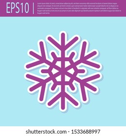 Retro purple Snowflake icon isolated on turquoise background.  Vector Illustration