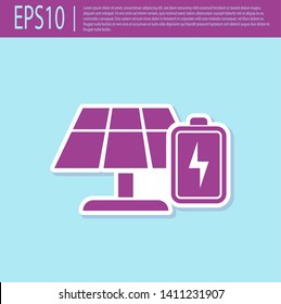 Retro purple Solar energy panel and battery icon isolated on turquoise background. Vector Illustration