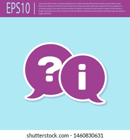 Retro purple Speech bubbles with Question and Exclamation icon isolated on turquoise background. FAQ sign. Copy files, chat speech bubble and chart.  Vector Illustration