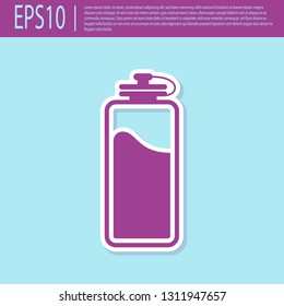 Retro purple Sport bottle with water icon isolated on turquoise background. Flat design. Vector Illustration