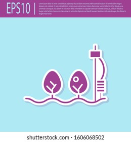 Retro purple Standalone sensor and plant icon isolated on turquoise background.  Vector Illustration