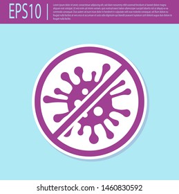 Retro purple Stop virus, bacteria, germs and microbe icon isolated on turquoise background. Antibacterial and antiviral defence, protection infection.  Vector Illustration