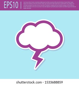 Retro purple Storm icon isolated on turquoise background. Cloud and lightning sign. Weather icon of storm.  Vector Illustration