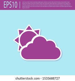 Retro purple Sun and cloud weather icon isolated on turquoise background.  Vector Illustration