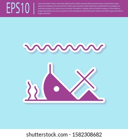 Retro purple Sunken ship at the bottom of the sea icon isolated on turquoise background.  Vector Illustration