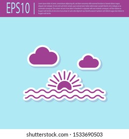 Retro purple Sunset icon isolated on turquoise background.  Vector Illustration