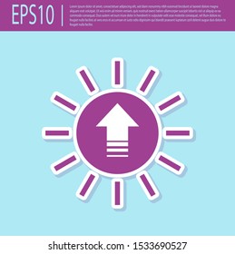 Retro purple Sunset icon isolated on turquoise background.  Vector Illustration