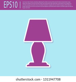 Retro purple Table lamp icon isolated on turquoise background. Flat design. Vector Illustration
