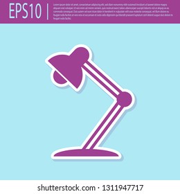 Retro purple Table lamp icon isolated on turquoise background. Table office lamp. Flat design. Vector Illustration