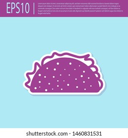 Retro purple Taco with tortilla icon isolated on turquoise background. Traditional mexican fast food. Vector Illustration