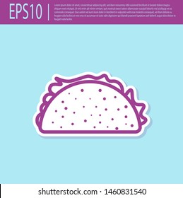 Retro purple Taco with tortilla icon isolated on turquoise background. Traditional mexican fast food. Vector Illustration