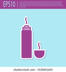 Retro purple Thermos container icon isolated on turquoise background. Thermo flask icon. Camping and hiking equipment.  Vector Illustration