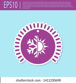 Retro purple Thermostat icon isolated on turquoise background. Temperature control. Vector Illustration