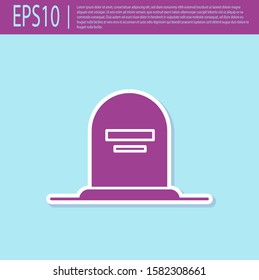 Retro purple Tombstone with RIP written on it icon isolated on turquoise background. Grave icon.  Vector Illustration