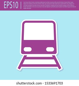 Retro purple Train icon isolated on turquoise background. Public transportation symbol. Subway train transport. Metro underground.  Vector Illustration