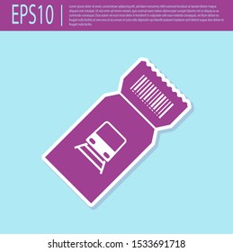 Retro purple Train ticket icon isolated on turquoise background. Travel by railway.  Vector Illustration