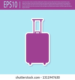 Retro purple Travel suitcase icon isolated on turquoise background. Traveling baggage sign. Travel luggage icon. Flat design. Vector Illustration