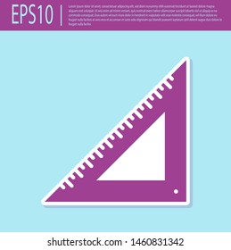 Retro purple Triangular ruler icon isolated on turquoise background. Straightedge symbol. Geometric symbol.  Vector Illustration