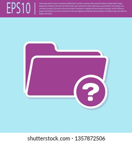 Retro purple Unknown directory icon isolated on turquoise background. Magnifying glass and folder. Flat design. Vector Illustration